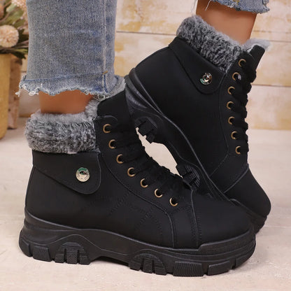 Winter Women's Boots Fashion High Top Warm Cotton Boots 2026 Winter New Women's Snow Boots Leather Casual Ankle Boot Botas Mujer