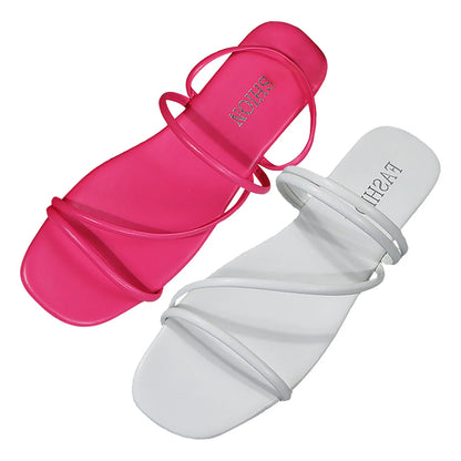 White Women Sandals Open Toe Fashionable Summer Concise Strap combination Flat Beach Daily Sandals Versatile Women Slippers