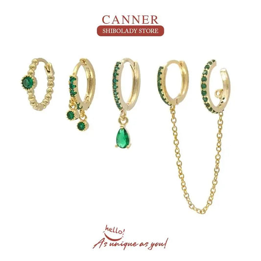 CANNER 4Pcs Set Jade Green Earrings Silver 925  Earring For Women Drop Earrings Piercing Jewelry