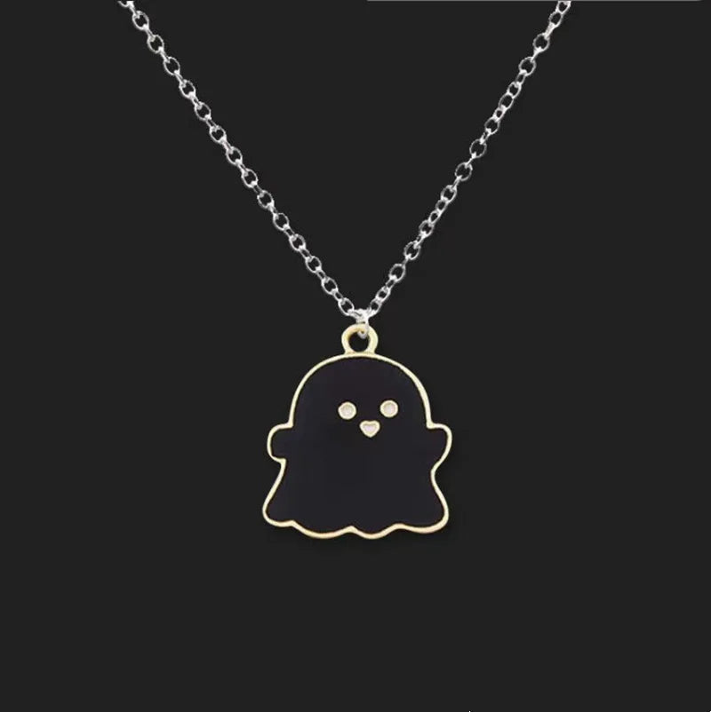 EtherealBe Halloween ghost pendant necklace with a cute design on a silver chain