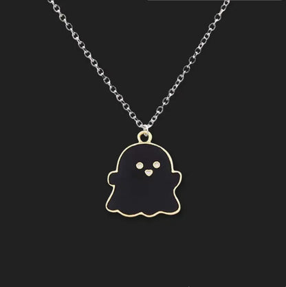 EtherealBe Halloween ghost pendant necklace with a cute design on a silver chain
