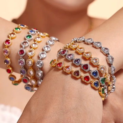 Stainless Steel Bracelets With Heart Round Zircon For Women 18K Gold Plated Waterproof Inoxidable No Tarnish Women's Bracelet
