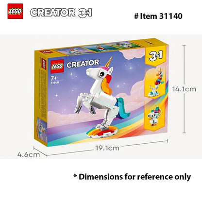 Lego 31140 Creator 3 in 1 Magical Unicorn Toy, Transforms from Unicorn to Seahorse to Peacock, Rainbow Animal Figures  145 PCS