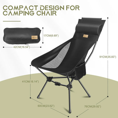 WESTTUNE Outdoor Folding Chairs with Headrest and Storage Bag Lightweight Chair for Outside Camping Hiking Travel Beach Sports