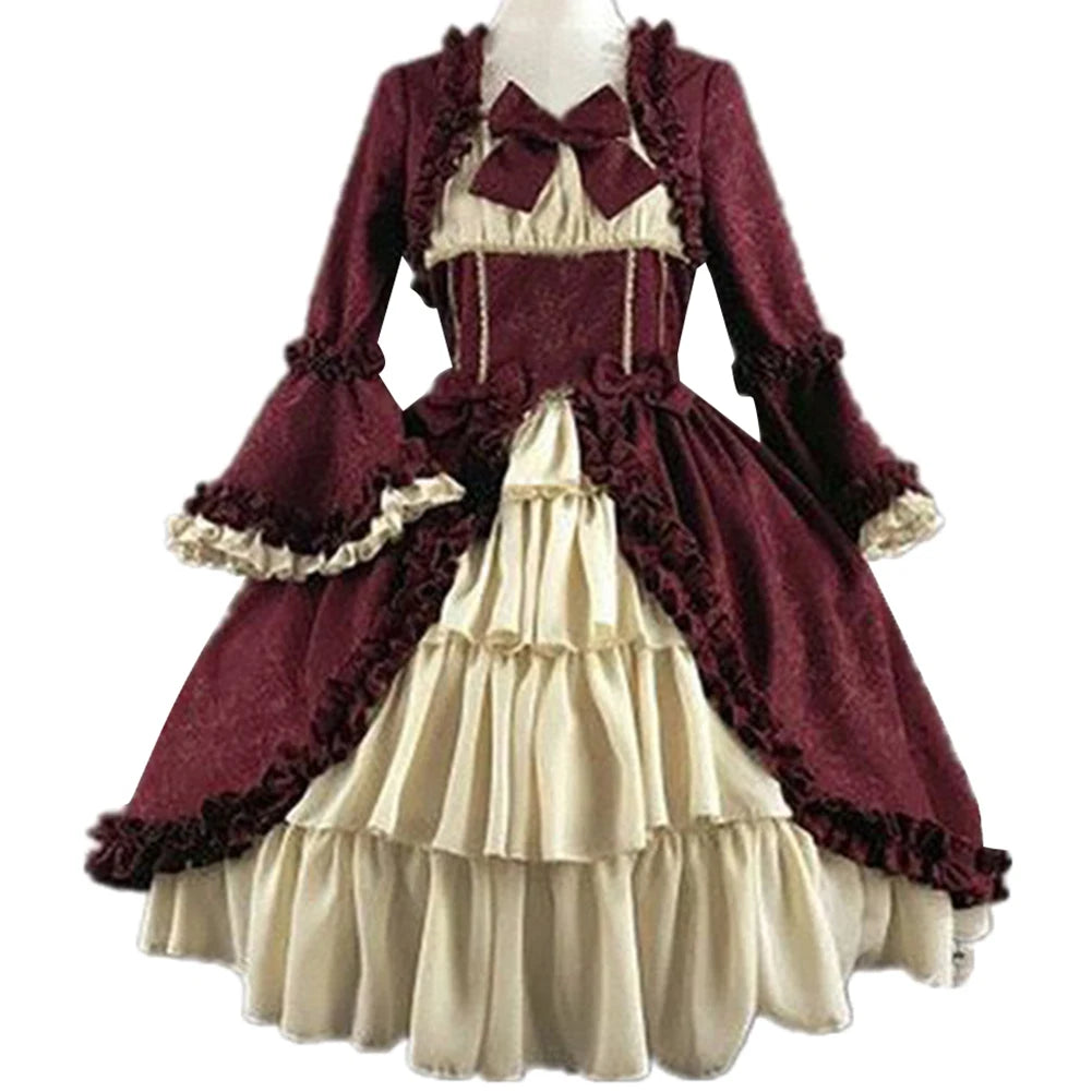 Cute Cosplay Black Dresses Women Lolita Lady Retro Square Neck Tight Waist Bowknot Medieval Dress Dress Party Costume Vestidos