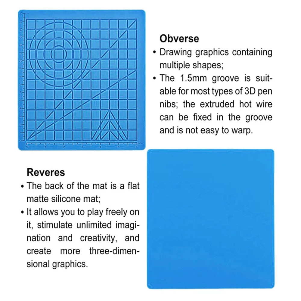 3D Printing Pen Silicone Pad with Basic Template with 2 Silicone Finger Caps 3D Pen Drawing Template Christmas Gift for Kids