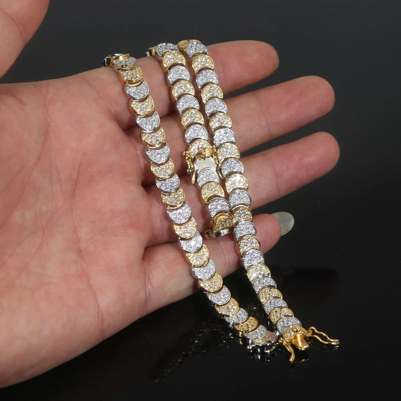 Two Tone Gold Color Paved 5A Cubic Zirconia CZ Moon Shaped Charm Link Chain Fashion Women Bracelet 2025 Gift