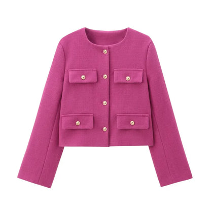 2025 New Woman Jackets Outerwears Long Sleeve Cropped Fashion Jacket for Women Button Short Coats Elegant Women's Coat