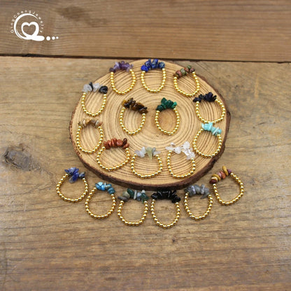 Healing Crystal Chip Stackable Rings Golds Brass Round Beads Natural Stone Gravel Stretchy Ring Fashion Women Jewelry,QC4218