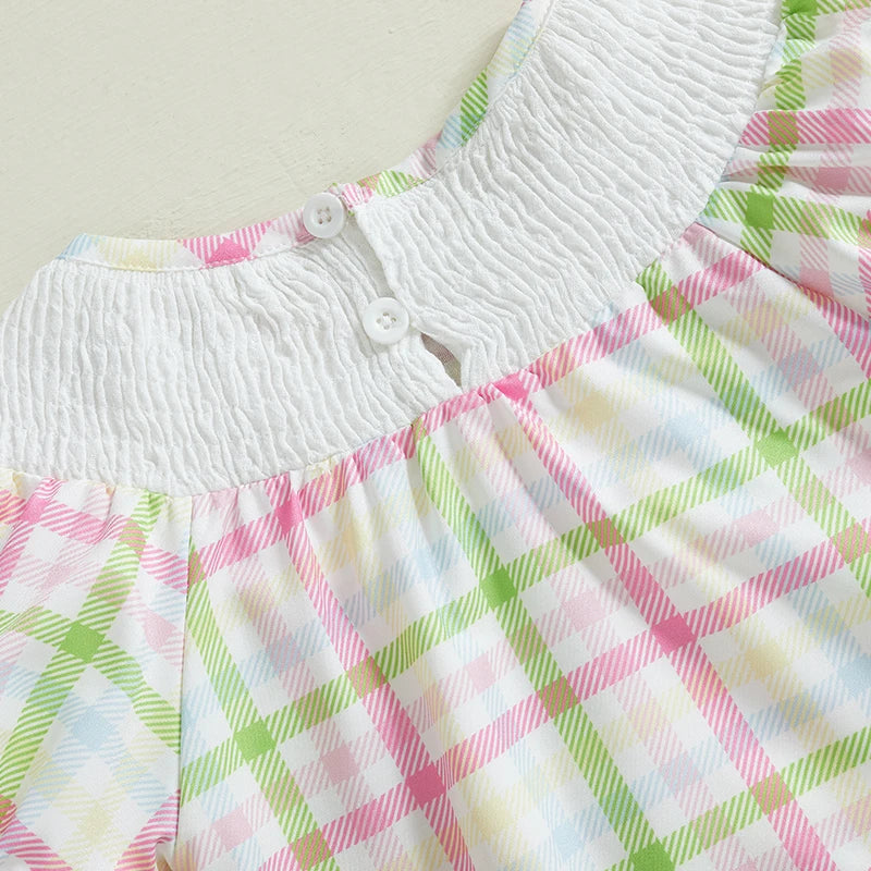 EtherealBe checkered ruffle sleeve baby onesie in pastel colors with soft fabric and button closure