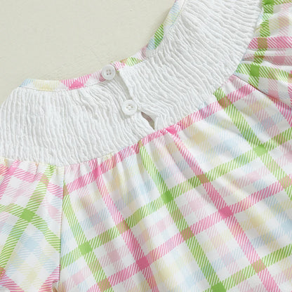 EtherealBe checkered ruffle sleeve baby onesie in pastel colors with soft fabric and button closure