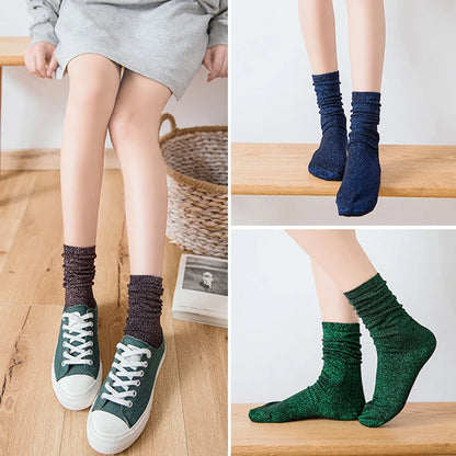 Fashion Women's Socks Golden Silver Silk Socks Spring Autumn Harajuku Retro Shiny Filigree Socks Women Breathable Glitter Socks
