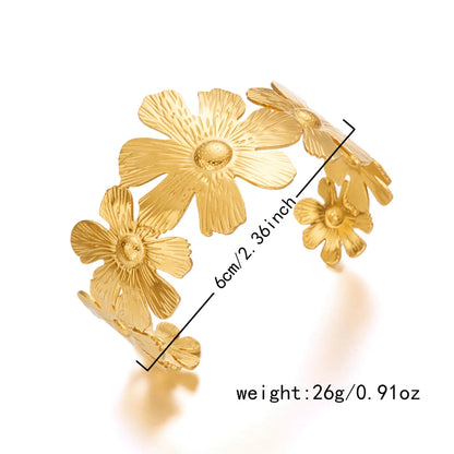 Exaggerated Metal Shell Starfish Flower Bangles Bracelets For Women Men Stainless Steel Fish Bow Heart Open Cuff Bangle Jewelry