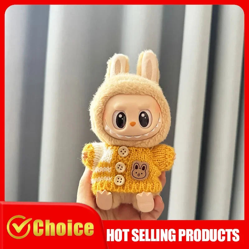 Labubu Sitting Party Dolls Cute Mini Plush Toy with Easter Bunny Sweater Outfit Labubu Series I II Collectible Doll Clothing