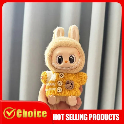 Labubu Sitting Party Dolls Cute Mini Plush Toy with Easter Bunny Sweater Outfit Labubu Series I II Collectible Doll Clothing