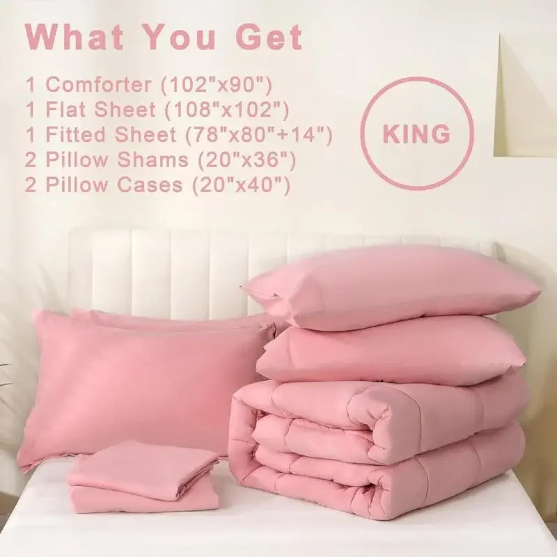 DOWNCOOL 7Pcs Comforter Sets, Multi-color Bedding Sets , All Season Down Alternative Bedding Comforter Sets