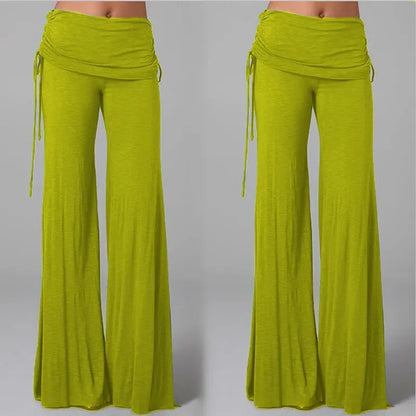 EtherealBe women's medieval cosplay pants in bright green with a flowy design and adjustable waistband