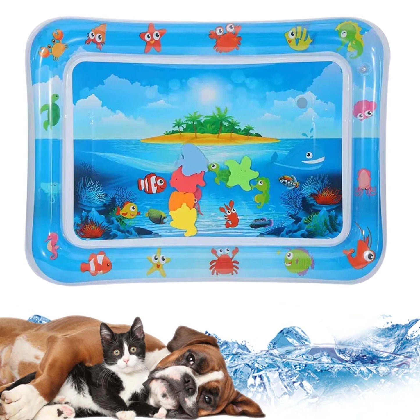 Sensory Water Play Mat For Cats Dogs Water Sensory Pad Thickened Water Sensory Playmat With Fish Pets Summer Playing Water Pad