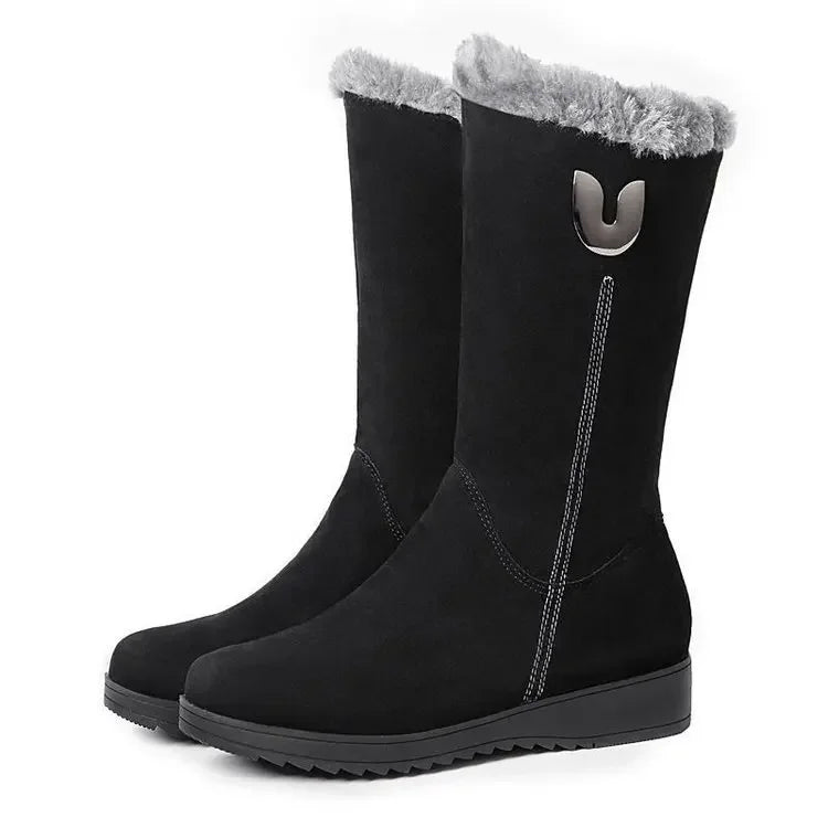 Warm Chelsea High Fur Boots Women 2025 Winter Shoes for Women Chunky Mid-calf Plush Snow Flat Boots ZIP Fashion Botas De Mujer