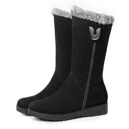 Warm Chelsea High Fur Boots Women 2025 Winter Shoes for Women Chunky Mid-calf Plush Snow Flat Boots ZIP Fashion Botas De Mujer