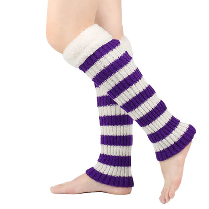 Winter Warm Women Leg Warmers Fashion Stripe Autumn Knitted Foot Cover Fleece Crochet Arm Warmer Heap Socks Boot Cuffs