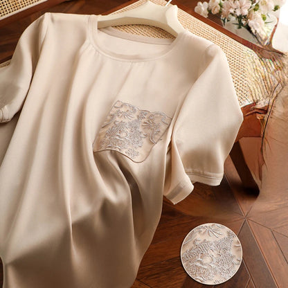 Silk T-shirt for Women Summer 2023 New In Solid Loose Satin Tees Short Sleeve Casual Top Korean T Shirt O-Neck YCMYUNYAN