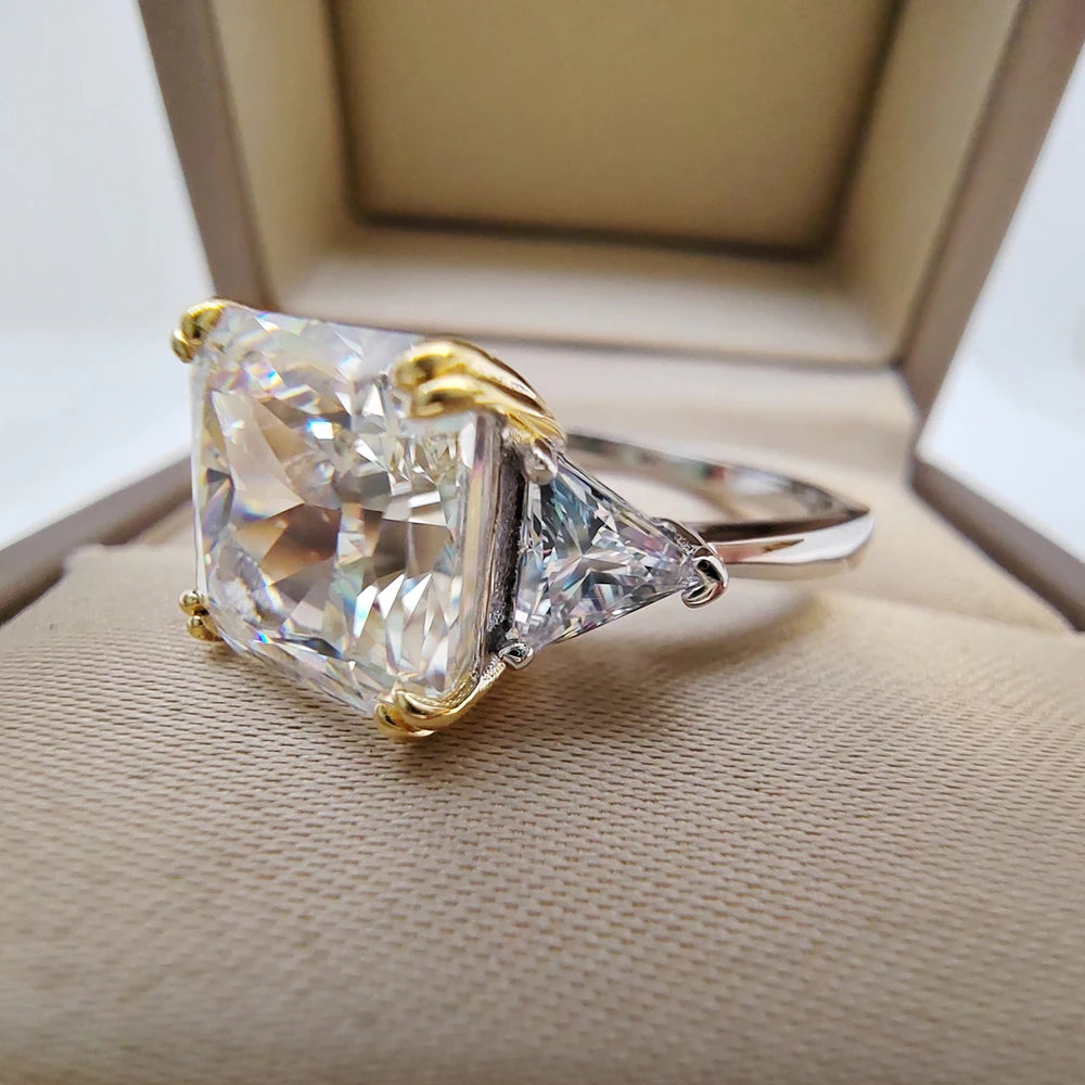 Luomansi 10*10MM Crushed Ice High Carbon Diamond Ring 100%-S925 Silver Ladies Jewelry Wedding Party Crystal Gift