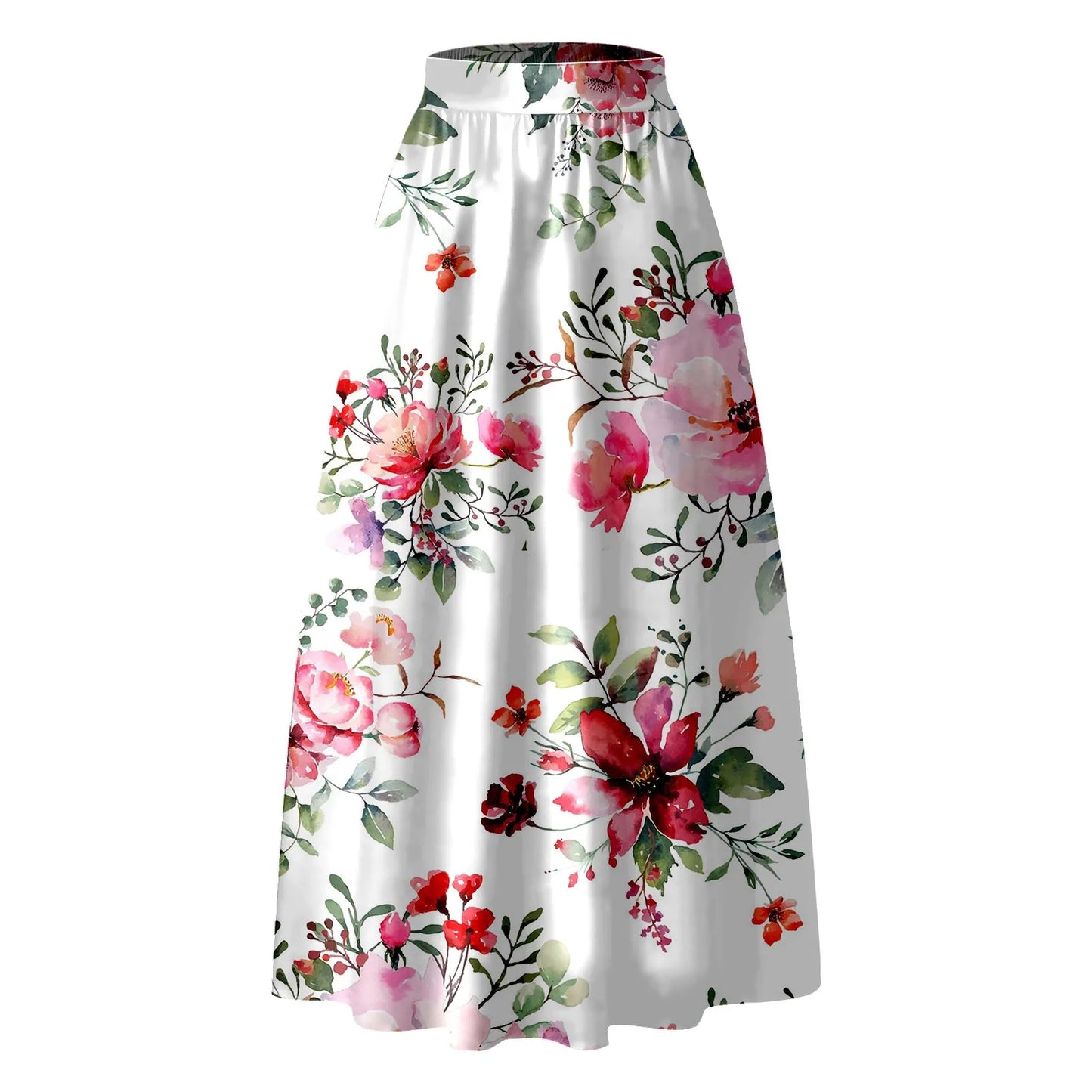 Korean Elegant Bohemian Skirts For Women 2024 Floral Print Maxi Skirt High Waist Pocket Party Beach Long Skirt Ropa De Mujer