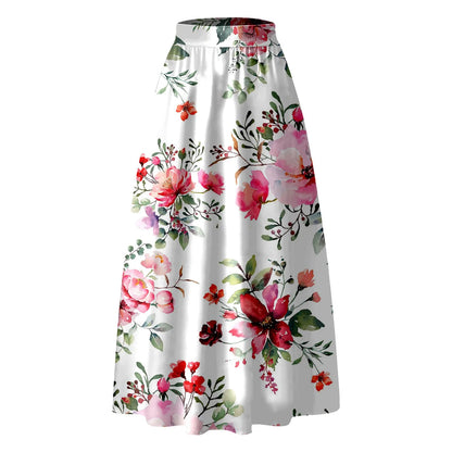 Korean Elegant Bohemian Skirts For Women 2024 Floral Print Maxi Skirt High Waist Pocket Party Beach Long Skirt Ropa De Mujer