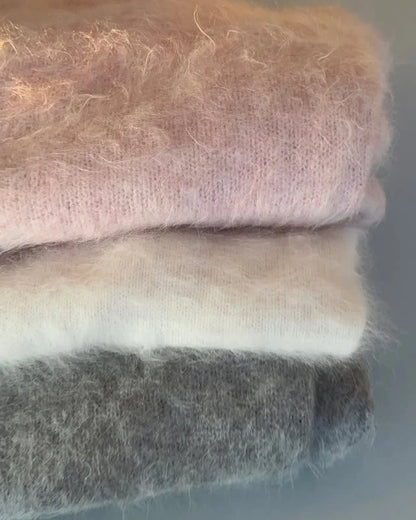 Fluffy Mohair Off Shoulder Cropped Sweater Oversize Slouchy Long Sleeve 2025 Autumn Cozy Women Knit Top Trendy Sweet Lady Jumper