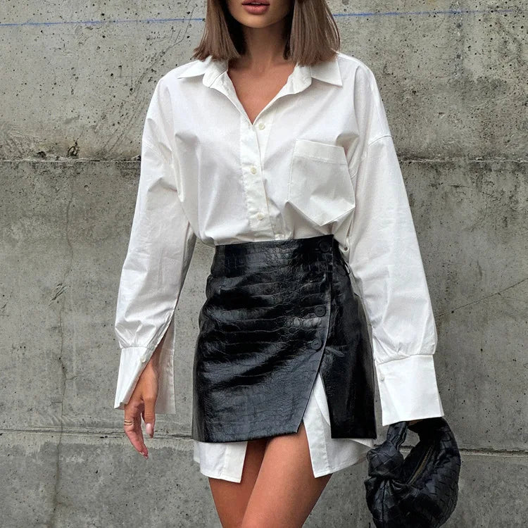 2025 New Fashion Women's Clothing Is A Complete Set of Simple and Loose White Shirts with Waist Seals