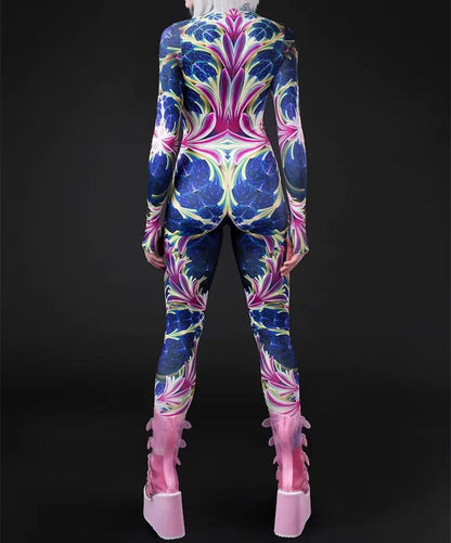 Cosplay Costume Female Woman Sexy Suit Color Element Blue Muscle Halloween Bodysuit Adults High-waisted Sports Jumpsuit