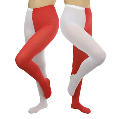 EtherealBe two-toned Halloween tights for women in red and white for festive costumes