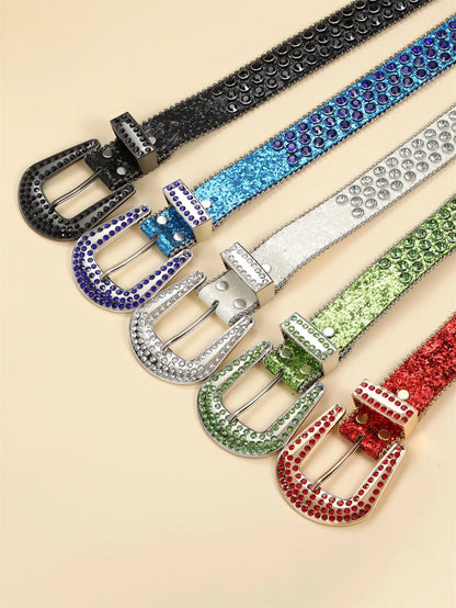 Decorative Women's Belt BB Simon Diamond Fashion Western Belt Full Diamond Embedding PU Wide Crystal Diamond Be