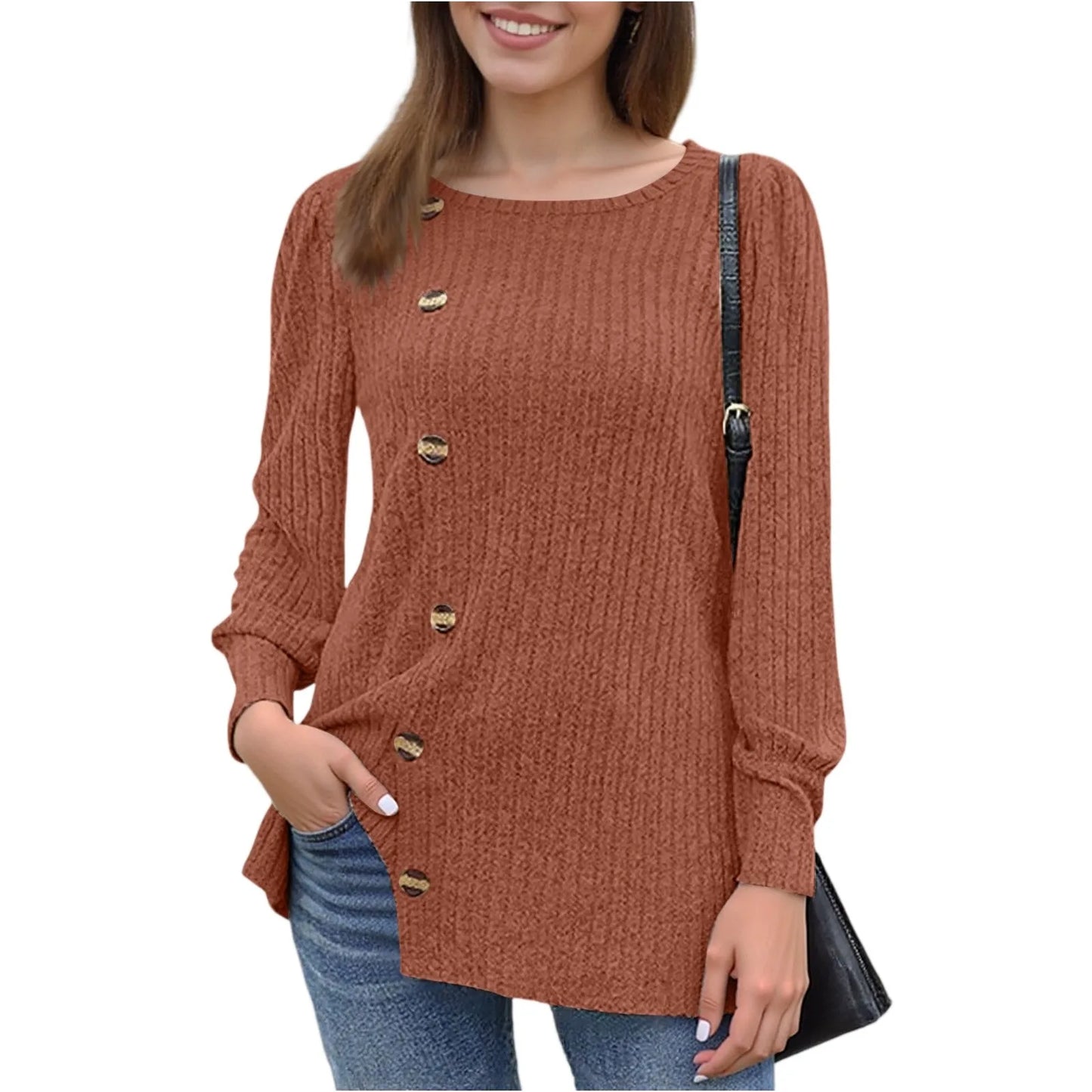 Autumn Elegant Trendy Long Sleeve Comfortable Ladies Top Casual Women's Pullover Simple Design Daily Solid Color Dress up