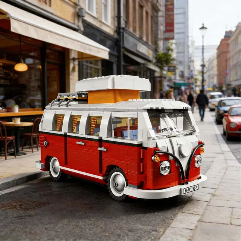 Spot: camper brick, creative bus, T1 green picnic cart, building blocks for boys and girls, children's birthday gifts