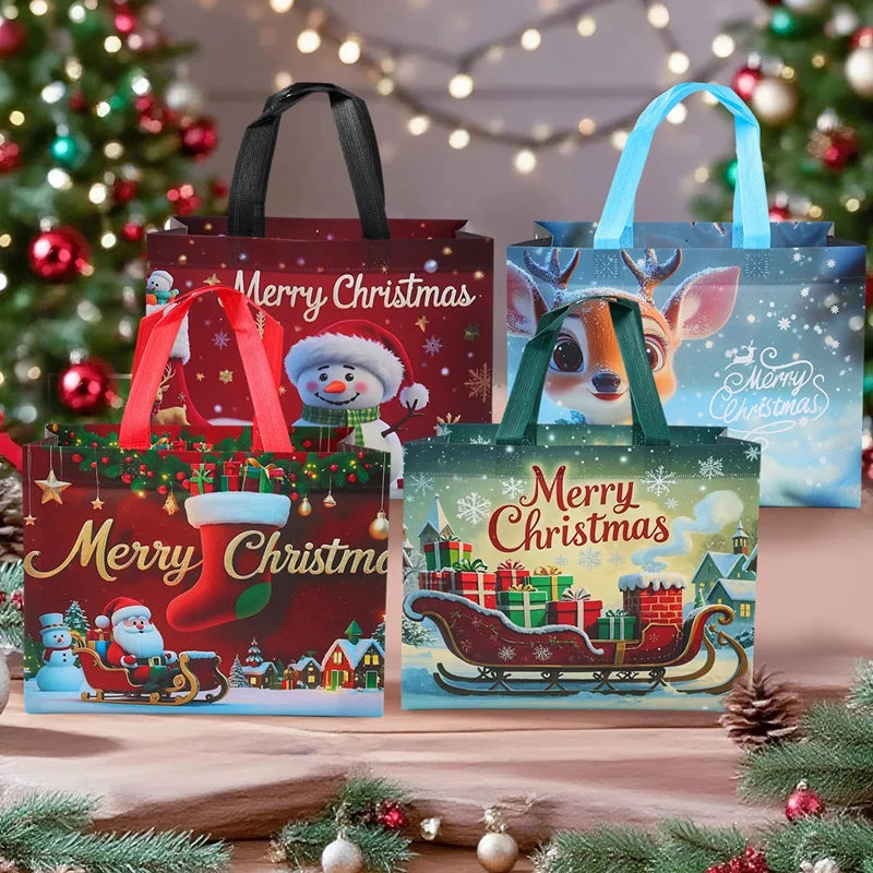 4pcs Christmas Gift Bags Christmas Party Decoration Kids Favors 2025 Xmas Santa Claus Hand Bags Navidad Natal New Year Gift 2026