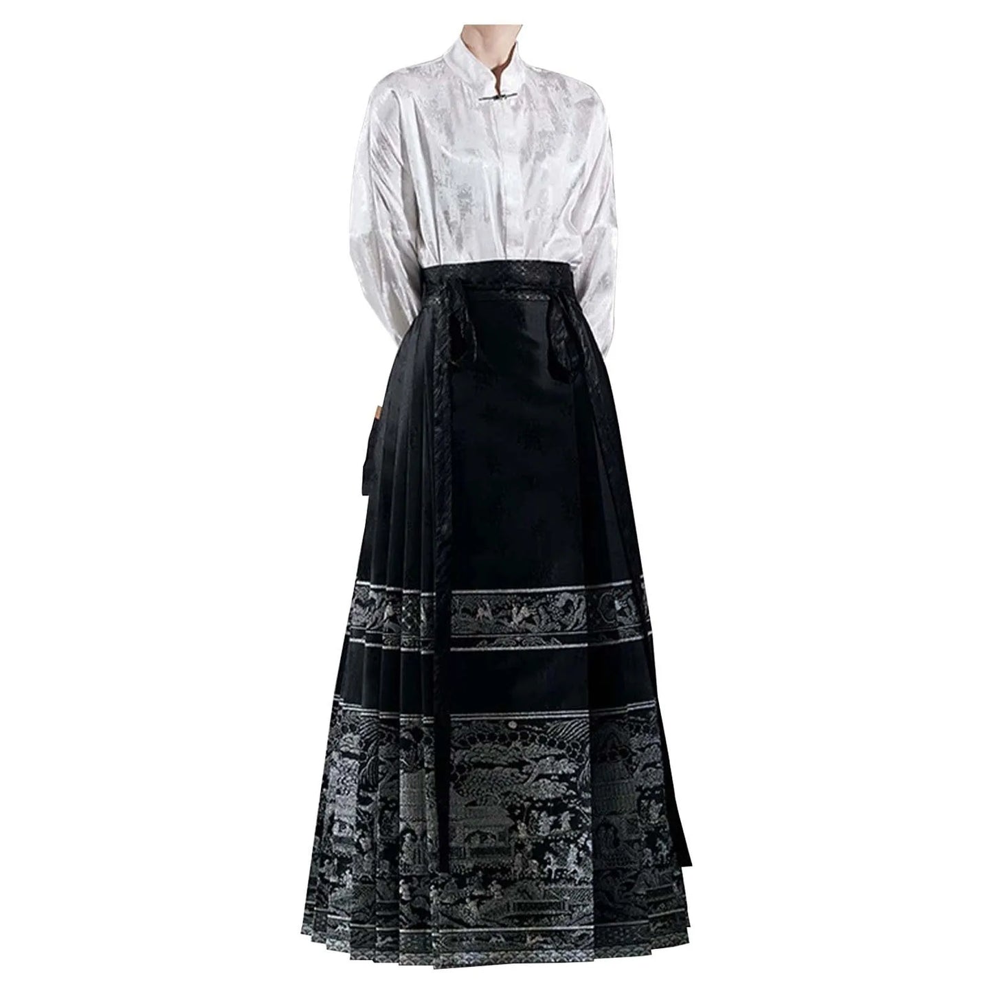Women'S New Chinese Style Chinese Style Song Dynasty Hanfu Horse Face Skirt Satin High Waisted Slim Pleated Skirt Half Skirt 스커트