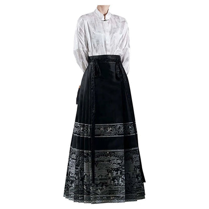 Women'S New Chinese Style Chinese Style Song Dynasty Hanfu Horse Face Skirt Satin High Waisted Slim Pleated Skirt Half Skirt 스커트