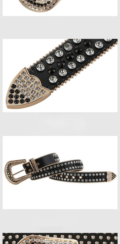 Luxury Designer Belts For Women With Gems Studded Waistband Gothic Black Western Style Fashion Buckle Pin Belt Female Hip Hop