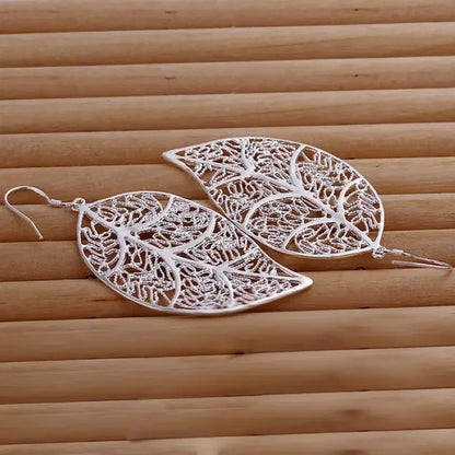 925 Sterling Silver Earring Cute High Quality Nice Charms Women Lady Wedding Fashion Leaf Jewelry