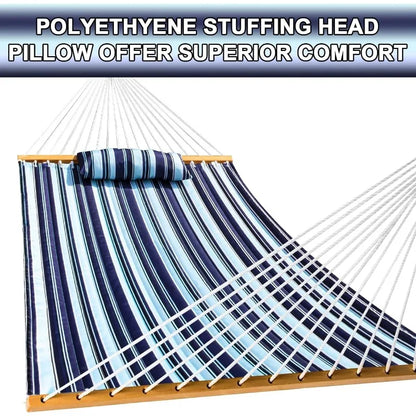 Outdoor Quilted Fabric Hammock with Spreader Bars and Detachable Pillow and Chains,Outdoor Patio Backyard Poolside
