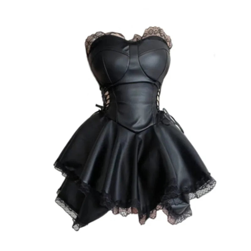 EtherealBe gothic black party dress for women with lace trim and a flared skirt