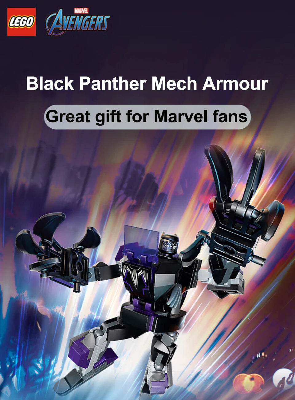 LEGO 76204 Marvel Black Panther Mech Armor Building Kit; Collectible Mech and Minifigure for Super-Hero Kids Aged 7+ (124 Pcs)