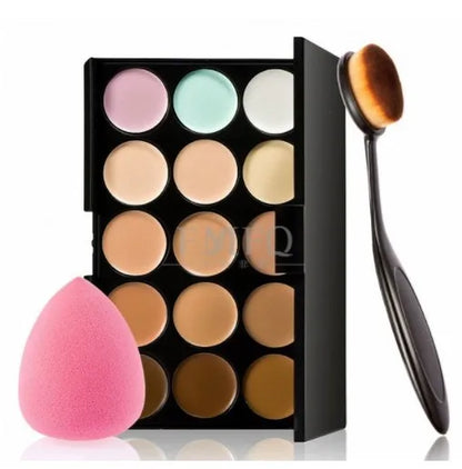 15 color Concealer Contouring correcteur makeup products face Based anti cernes cosmetic set brush Sponge Puff wholesale