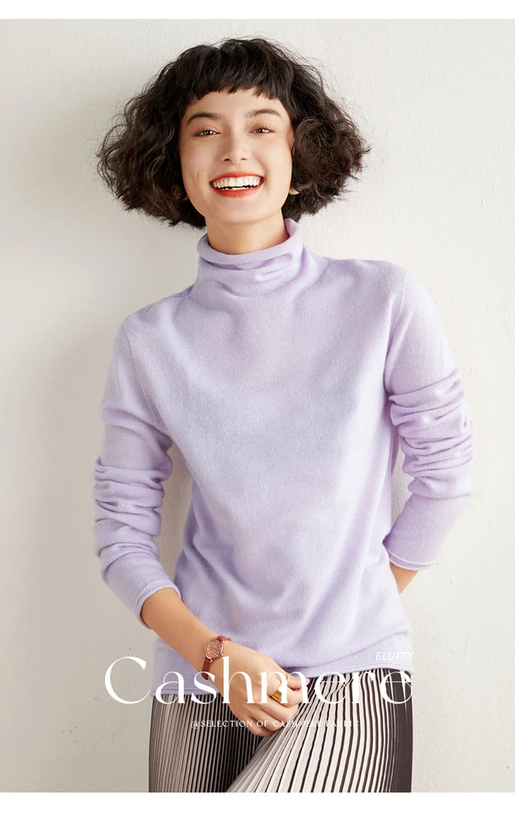 New Women's Cashmere Sweater 100% Pure Cashmere Knitted High Collar Hoodie Hot Selling Soft Solid Color Women's Top