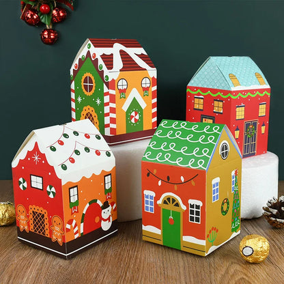 4pcs Christmas House Shape Candy Box Cartoon Merry Christmas Gift Packaging Chocolate Box Navidad 2025 New Year Party Kids Gifts