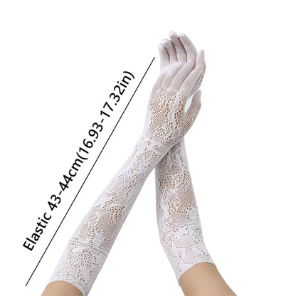 High Elasticity Long Lace Gloves Cosplay Stage Performance Bridal Gloves Floral Pattern Halloween Mesh Mittens