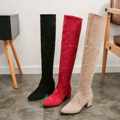 Thigh High Boots Women 2023 Winter Fashion Boot New Over Knee Boots Women Shoes Sexy High Heels Botas Red Warm Fur Black Boots
