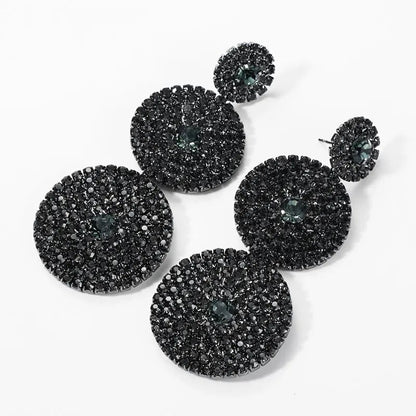 European Exaggerated Multi-layer Round Drop Earrings Women Shiny Rhinestone Geometric Dangle Earrings Party Jewelry Gifts